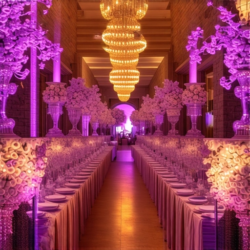 An example of layered lighting in an elegant venue showing uplighting and pin-spots