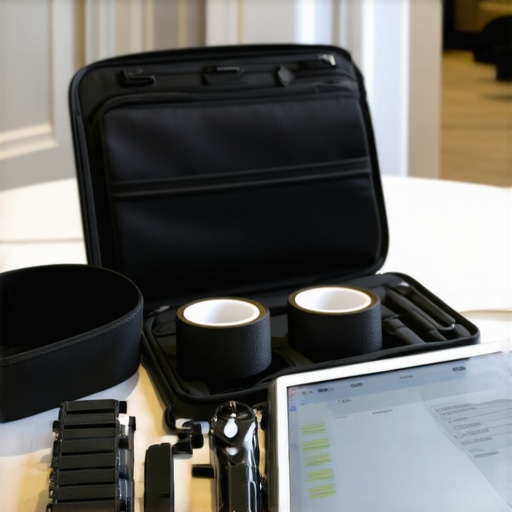 A kit of essential tools for event planners including gaffer tape and digital checklists.