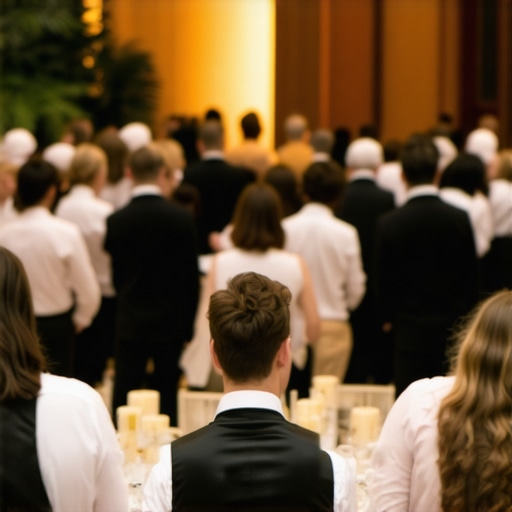 A lead server managing a team during a high-end corporate gala