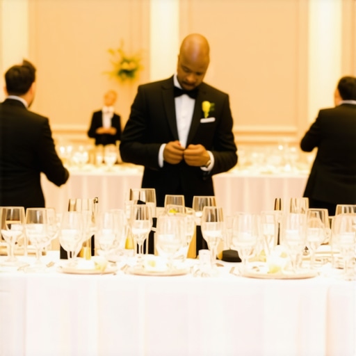 Professional server team maintaining the atmosphere of a luxury gala event.