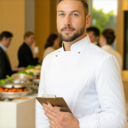 A lead server overseeing a corporate event to ensure seamless service.