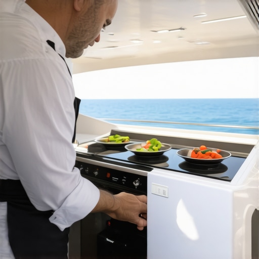 High-end induction cooking equipment in a yacht kitchen