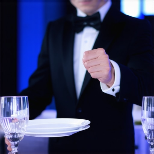 A server demonstrating the correct open-arm method for luxury event service.