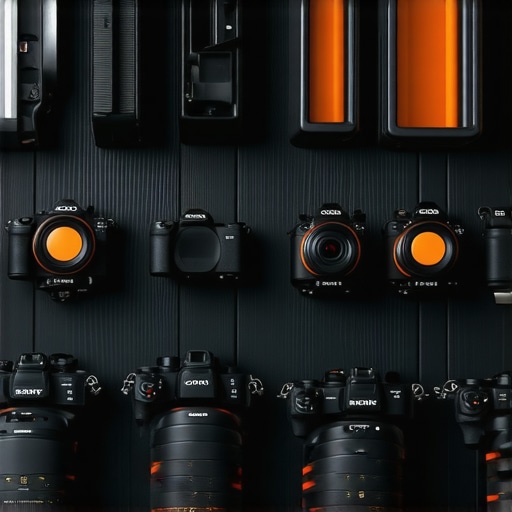 An organized camera bag with Sony A7RIV and lighting accessories for event photography.