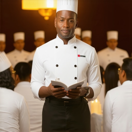 A team of professional servers receiving a briefing before a high-stakes corporate dinner.