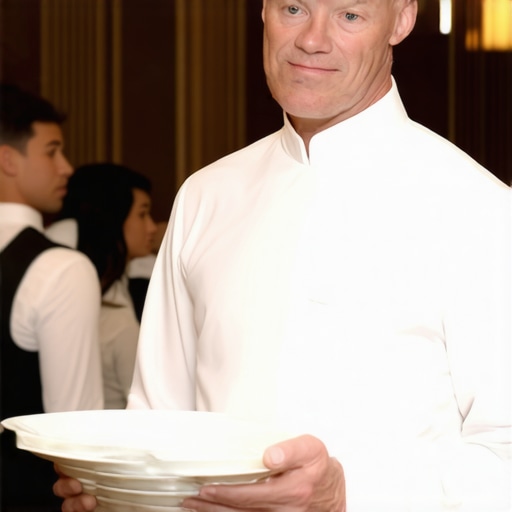 A high-end event server demonstrating professional peripheral vision in a luxury dining setting.