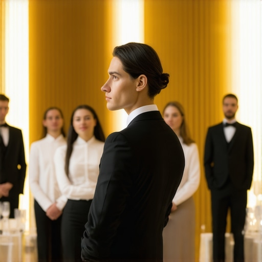 Elite server team managing a high-end corporate event with precision and hierarchy.