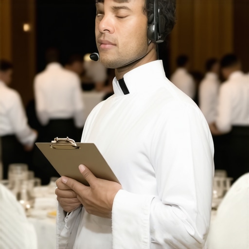 Professional Server Team Management A catering captain managing a team of professional servers at a luxury event to ensure efficiency.