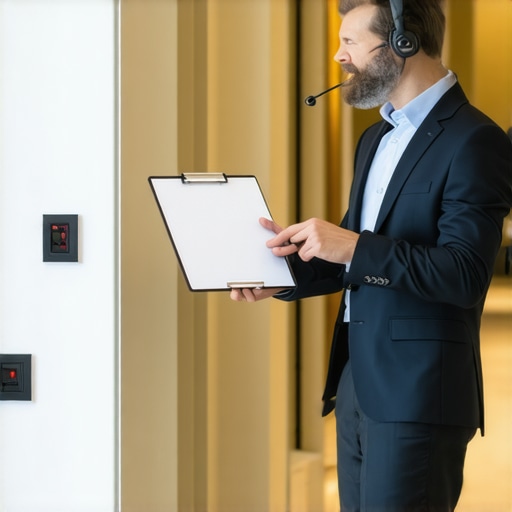 An event planner conducting a detailed walkthrough of an all-inclusive venue to check logistics and power supply.