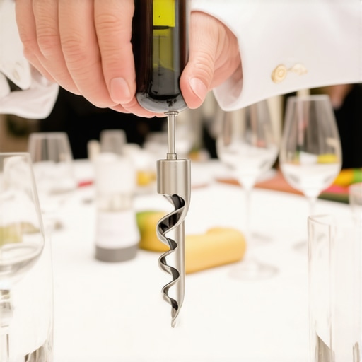 Professional server opening a bottle of wine at a corporate gala