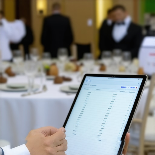 Professional briefing for event servers A lead server briefing a catering team on dietary restrictions at a corporate gala.