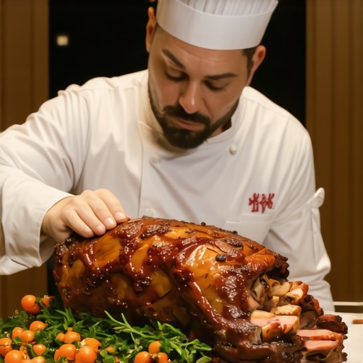 Chef carving meat at an elegant buffet
