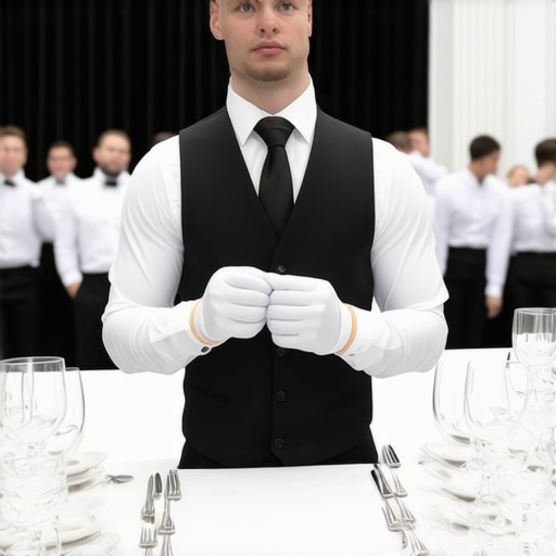 A server captain managing a luxury event team behind the scenes