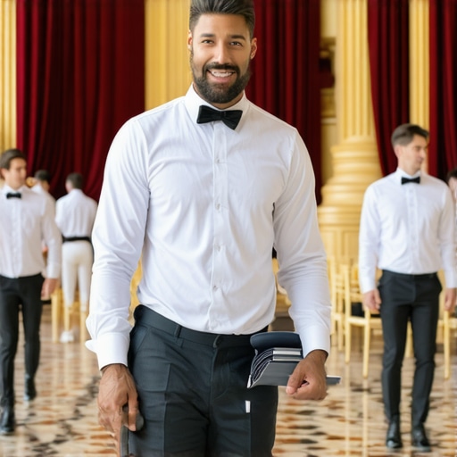 Silent Catering Service Techniques Servers using rubber mats on trays to minimize noise at a high-end event.