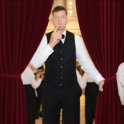 A professional server demonstrating the silent protocol behind an acoustic curtain during an event.