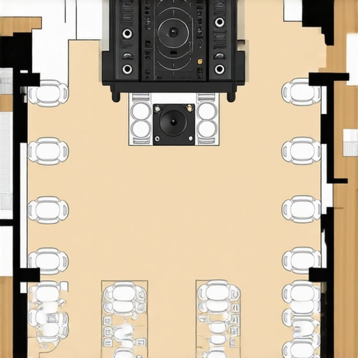 Overhead layout of a small event venue with a DJ setup
