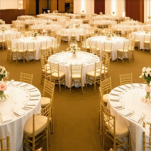 A professionally managed corporate gala showing optimal server paths and table spacing.