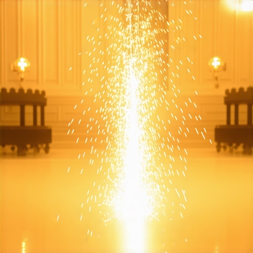 Close-up of cold spark machine on a stage showing height and proximity to ceiling sensors.