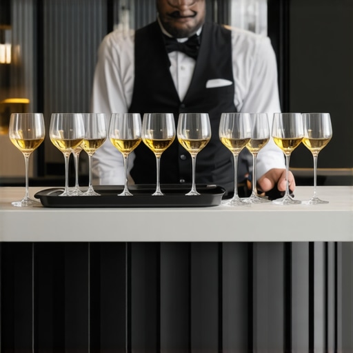 Strategic Satellite Bar Placement for Event Flow A satellite bar station with pre-poured drinks to improve guest flow at a late-night gala.