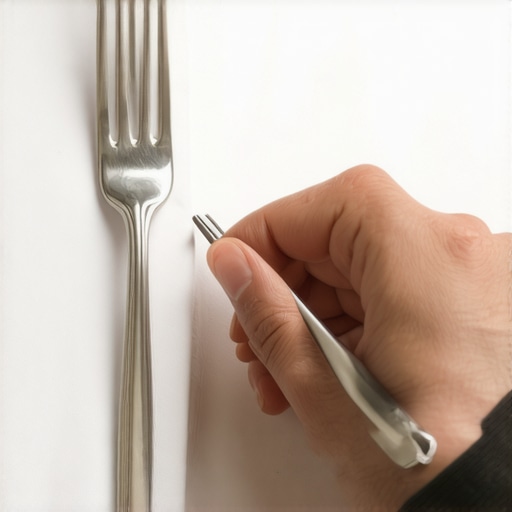Close up of silver cutlery being inspected on a white tablecloth