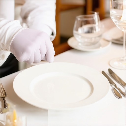 A professional server silently clearing a plate at a luxury event