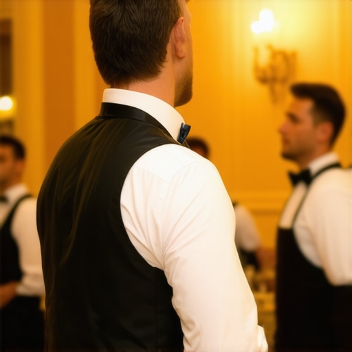 The Role of a Lead Event Server A professional lead server monitoring the flow of a corporate gala dinner.