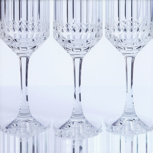 Close up of a square base of champagne glasses for a tower structure.