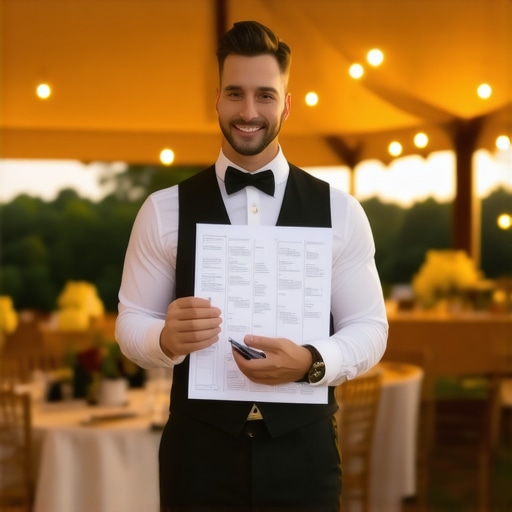 Professional server lead managing an outdoor gala event floor