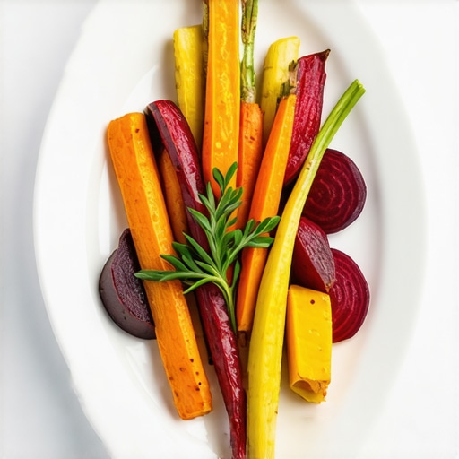 Vibrant Seasonal Roasted Root Vegetables Large catering platter of colorful roasted seasonal vegetables